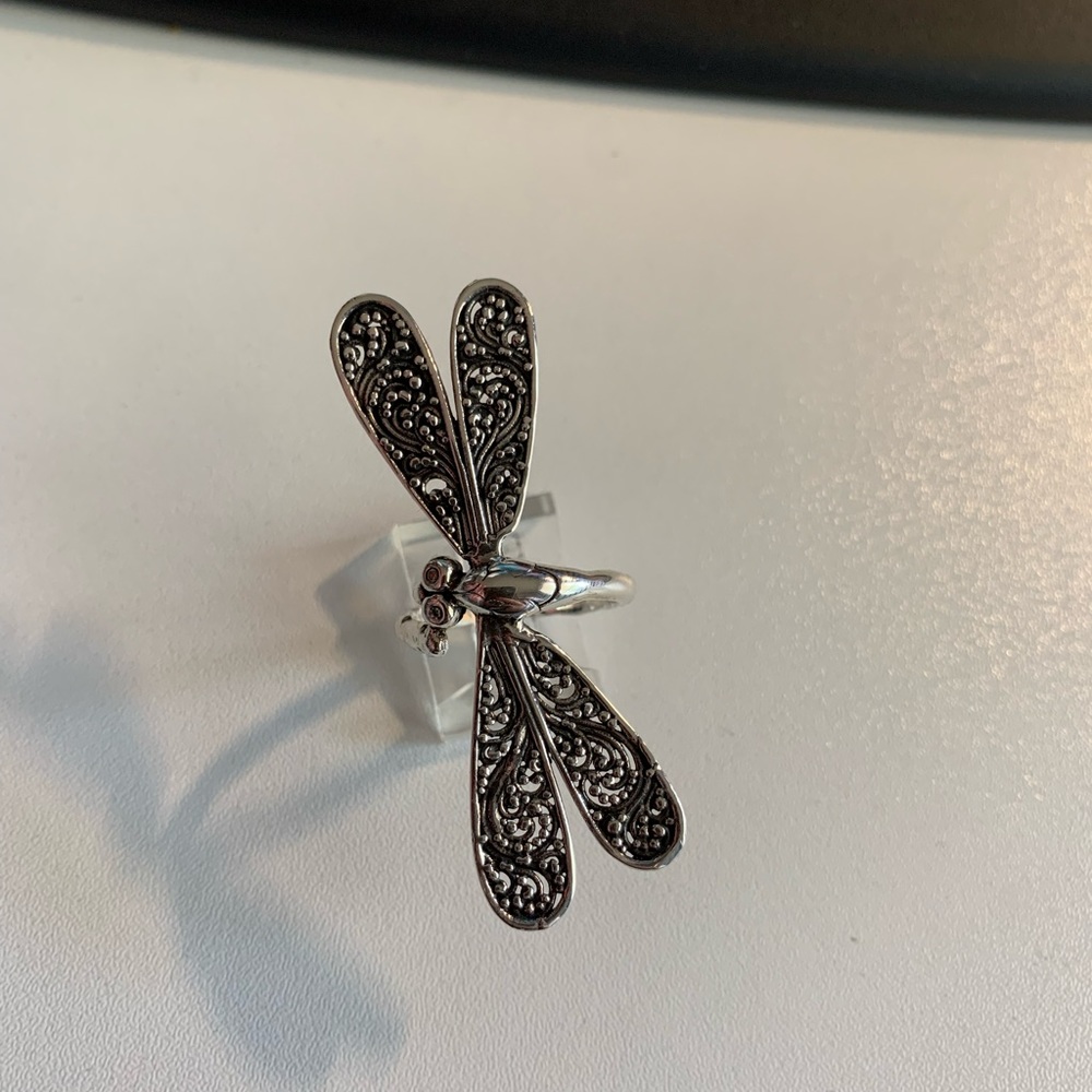 Sterling Silver 925 Dragonfly Ring w/ Crystal stones for eyes